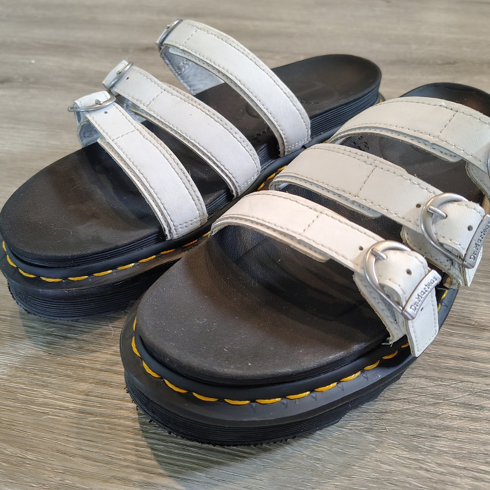 Dr. Martens Women's White Triple-Strap Platform Sandals